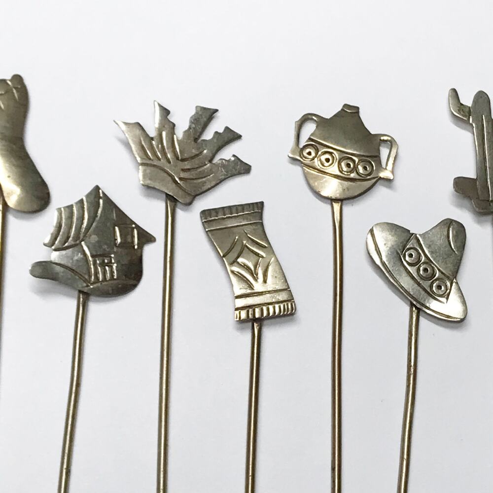 VTG 12 Vintage Sterling Silver Mexican Appetizer Cocktail Hors D'oeuvres Forks - Picture 7 of 13